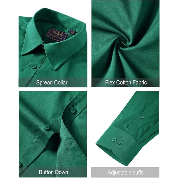 Men's Dress Shirts Stretch Stain Shield Long Sleeve Solid  Button Down Shirts - Picture 5 of 6